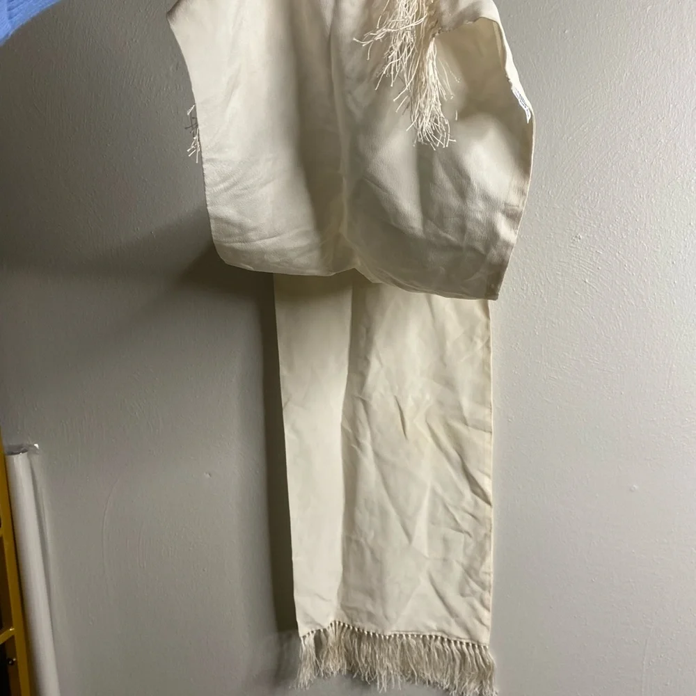 Dior Vintage Cream Fringe 100% Silk Scarf